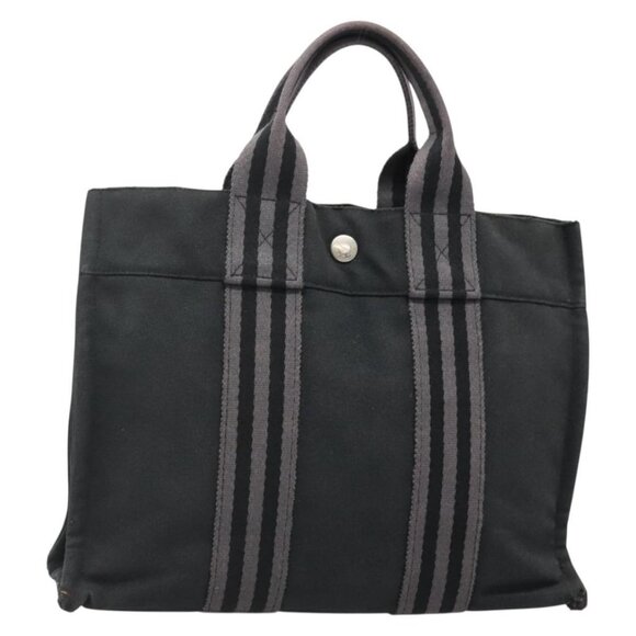 HERMES Fourre Tout PM Hand Bag Canvas Black Gray Auth 136542 - Picture 1 of 16